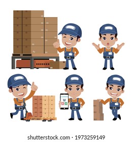 Delivery staff with different poses