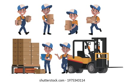 Delivery staff with different poses