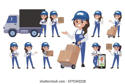 Delivery staff with different poses