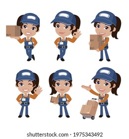 Delivery staff with different poses