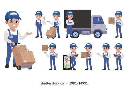 Delivery staff with different poses