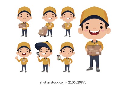 Delivery staff with different poses