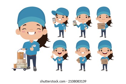Delivery staff with different poses