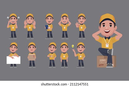 Personal de entrega con diferentes poses