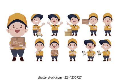 Delivery staff with different poses