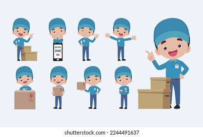 Delivery staff with different poses