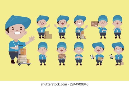 Delivery staff with different poses