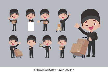 Delivery staff with different poses