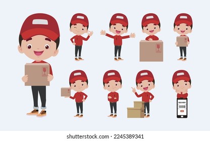 Delivery staff with different poses