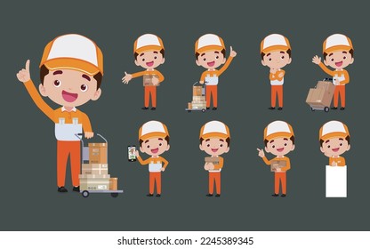 Delivery staff with different poses