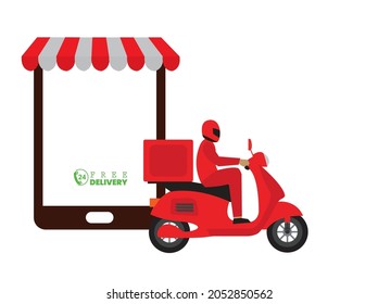 Delivery staff ride motorcycles , shopping concept vector design.