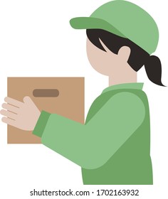 A delivery staff who is having a cardboard box.