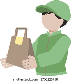 A delivery staff who is having a paper bag.