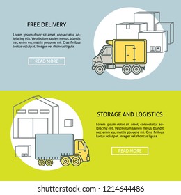 Delivery and storage horizontal banner templates in thin line style