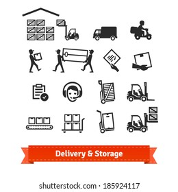 Delivery and storage icons set. EPS10 vector.