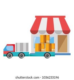 delivery store with truck transportation and packages