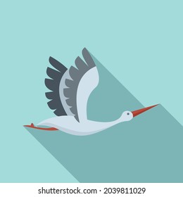 Delivery stork icon flat vector. Baby bird. Crane stork