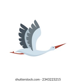 Delivery stork icon flat vector. Baby bird. Crane stork isolated