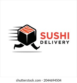 Delivery sushi. Vector logo illustration. White background. Japanese or chinese traditional cuisine, tasty food icon.