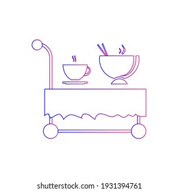 Delivery table icon, restaurant food delivery table icon. Table with wheel, moving table icon.
