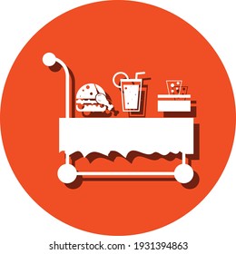 Delivery table icon, restaurant food delivery table icon. Table with wheel, moving table icon.