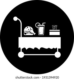 Delivery table icon, restaurant food delivery table icon. Table with wheel, moving table icon.