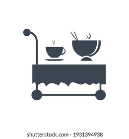 Delivery table icon, restaurant food delivery table icon. Table with wheel, moving table icon.