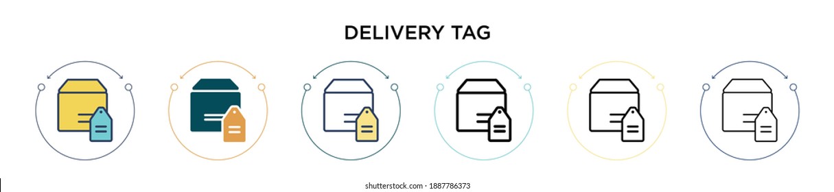 Delivery tag icon in filled, thin line, outline and stroke style. Vector illustration of two colored and black delivery tag vector icons designs can be used for mobile, ui, web