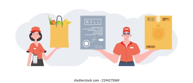 Delivery team. Ready made poster on the theme of delivery. trendy style. Vector.