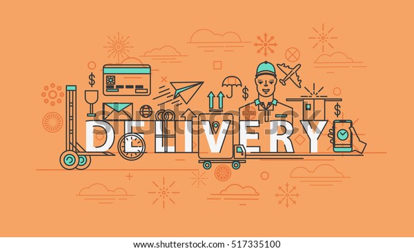 Delivery thin line icons package. Lorry and truck,\
timer and weather icon, plane and credit card, courier and delivery\
car, warehouse. Business service of speed shipping, courier and\
logistic theme
