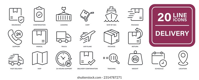 Delivery thin line icons. For website marketing design, logo, app, template, ui, etc. Vector illustration.