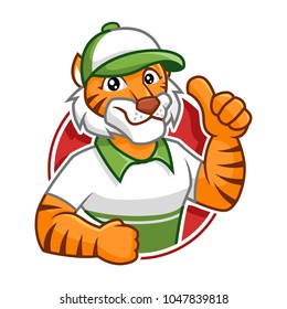 Delivery Tiger mascot vector in isolated white background, tiger character design, cartoon style