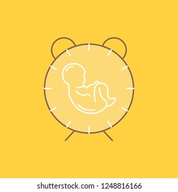 delivery, time, baby, birth, child Flat Line Filled Icon. Beautiful Logo button over yellow background for UI and UX, website or mobile application