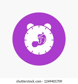 delivery, time, baby, birth, child White Glyph Icon in Circle. Vector Button illustration