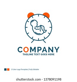 delivery, time, baby, birth, child Logo Design. Blue and Orange Brand Name Design. Place for Tagline. Business Logo template.