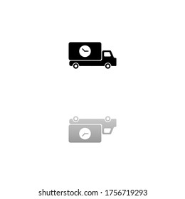 Delivery time. Black symbol on white background. Simple illustration. Flat Vector Icon. Mirror Reflection Shadow. Can be used in logo, web, mobile and UI UX project