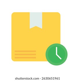 Delivery time concept: package box with clock icon. Fast shipping and punctuality.