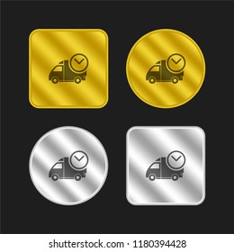 Delivery time gold and silver metallic coin logo icon design