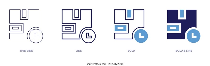 Lieferzeit-Symbol in 4 verschiedenen Stilen. Dünne Linie, Linie, Fett und Fette Linie. Duotone-Stil. Bearbeitbarer Strich.