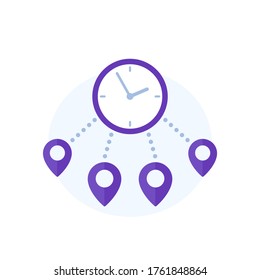 delivery time icon with destination marks and clock