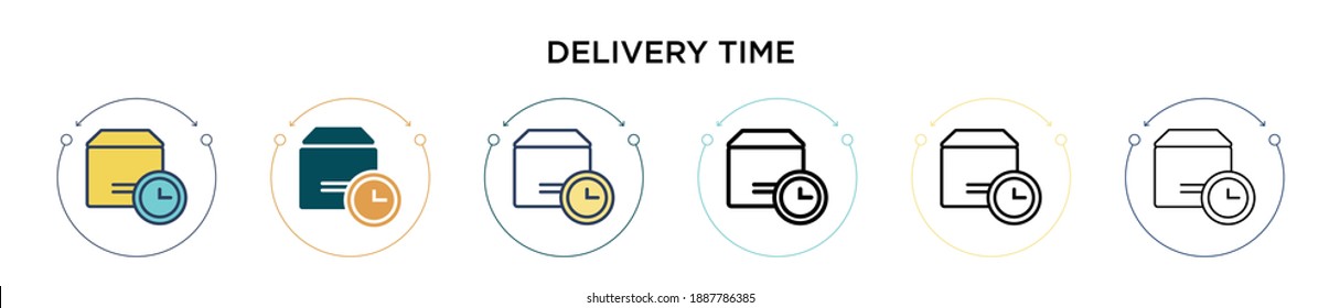 Delivery time icon in filled, thin line, outline and stroke style. Vector illustration of two colored and black delivery time vector icons designs can be used for mobile, ui, web