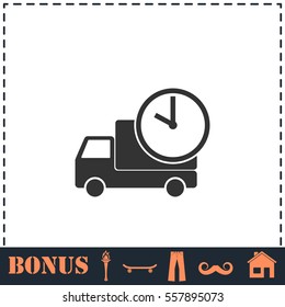 Delivery time icon flat. Simple vector symbol and bonus icon