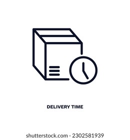 icono de tiempo de entrega. Icono de tiempo de entrega de línea delgada de entrega y recogida logística. Vector de contorno aislado en fondo blanco. El símbolo de tiempo de entrega editable se puede usar en web y móvil