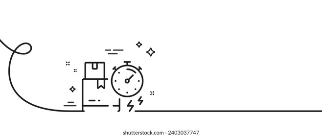 Delivery time line icon. Continuous one line with curl. Parcel shipment sign. Express service symbol. Delivery time single outline ribbon. Loop curve pattern. Vector