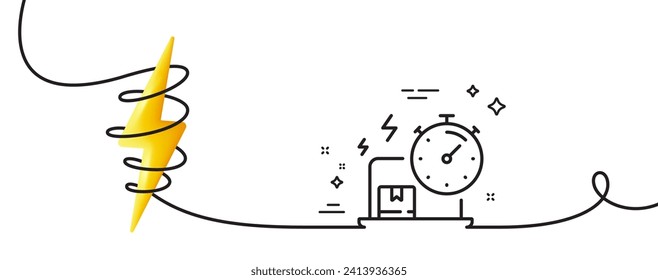 Delivery time line icon. Continuous one line with curl. Parcel shipment sign. Online express service symbol. Delivery online single outline ribbon. Loop curve with energy. Vector