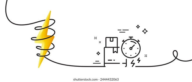 Delivery time line icon. Continuous one line with curl. Parcel shipment sign. Express service symbol. Delivery time single outline ribbon. Loop curve with energy. Vector