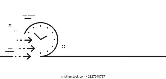 Icono de línea de tiempo de entrega. Señal de correo urgente. Símbolo de envío rápido. Fondo mínimo de la ilustración de línea. Banner de patrón de icono de línea de tiempo de entrega. Concepto de plantilla web blanca. Vector