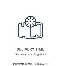 Delivery time outline vector icon. Thin line black delivery time icon, flat vector simple element illustration from editable delivery and logistics concept isolated on white background