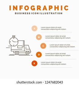 delivery, time, shipping, transport, truck Infographics Template for Website and Presentation. Line Gray icon with Orange infographic style vector illustration
