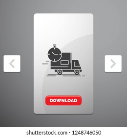 delivery, time, shipping, transport, truck Glyph Icon in Carousal Pagination Slider Design and Red Download Button